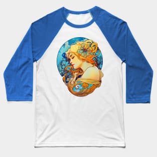 Alphonse Mucha Inspired Art Nouveau Girl With Flower In Her Hair Baseball T-Shirt